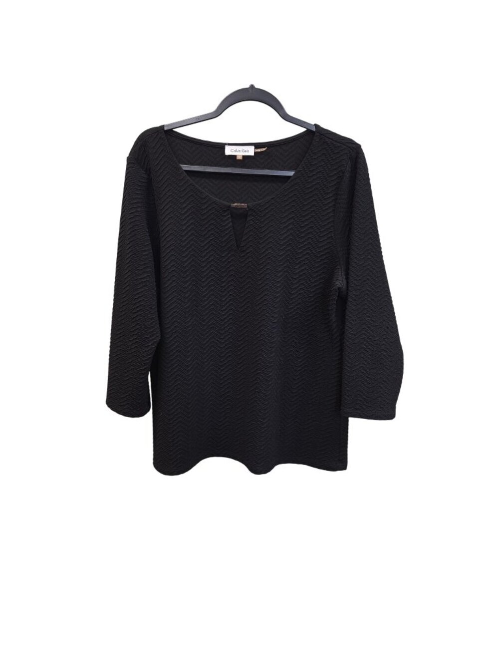 Calvin Klein XL Black Textured Top 3/4 length sleeves and a V-neck 4126